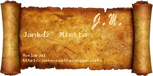 Jankó Mietta névjegykártya